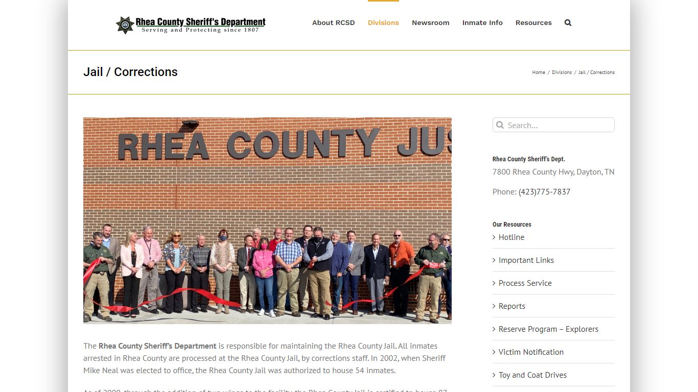 Jail / Corrections - Rhea County Sheriff's Dept.